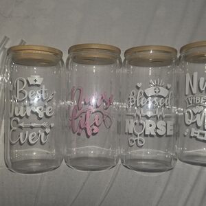 Amazon Essentials Glass Coffee Mugs with Bamboo Lids - White and Pink